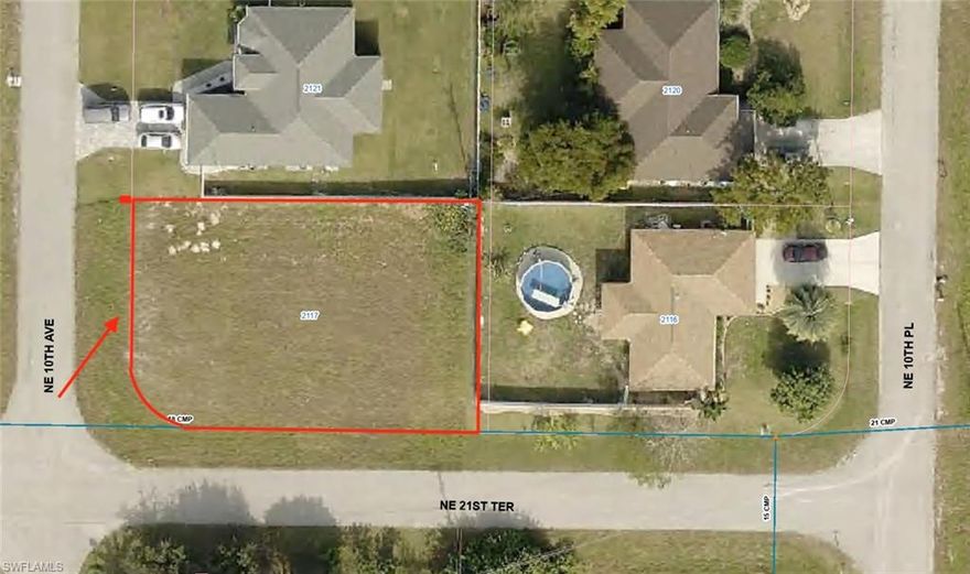 Corner lot ready to build or hold for future use. Lot has recent survey available and will be provided upon closing. A few blocks from Del Prado Blvd and Kismet Pkwy this property is ideally located.