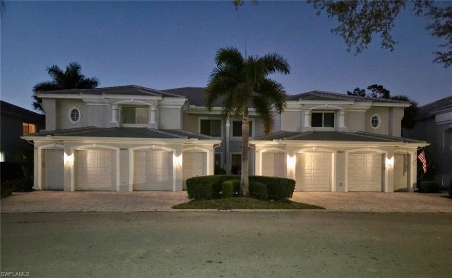 Enjoy the lifestyle you deserve in this spacious residence, attractively priced and ready for updates tailored to your personal style. The large L-shaped lanai is ideal for morning coffee or quiet evenings, offering relaxing views of the par 3 as the day comes to life with golfers. This first-floor unit benefits from a pleasant cross-breeze and soft, filtered sunlight throughout the day. Friends and family will love gathering in the open kitchen, dining, and living areas, creating an inviting space for entertaining or everyday living. The home is conveniently located near the neighborhood pool, and the attached garage easily accommodates both a car and your personal golf cart.  Located within the gated Vines community, the neighborhood winds through the highly sought-after Estero Country Club. The recently recognized Best Golf Course is just the beginning of the lifestyle offered here. Residents also enjoy pickleball, tennis, bocce, multiple dining venues, a 24/7 fitness center, and a full calendar of social events.  Being sold turnkey, this home is truly move-in ready—just bring your toothbrush and start enjoying everything this exceptional community has to offer!