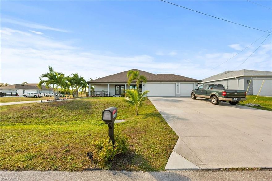 Welcome to this beautiful and well-maintained house located in a private corner of the NW of Cape Coral. This property offers an open concept floorplan with cathedral ceiling in the living-dining room, three bedrooms, two bathrooms, kitchen, laundry, front porch, screened lanai and three cars garage. There are a lot of storage around the house.
The kitchen with granite counters and white cabinets and appliances.
The master bedroom has 2 walk-in closets and in-suite bathroom with a wide shower handicap accessible and double sinks.
Some of this property good features are a magnificent front door, 251 sq ft open front porch, 520 sq ft screened lanai and three cars garage of 615 sq ft with epoxy floors. The windows and the back door with plantation shutters. The backyard with an above ground pool and fruit trees around.
The house has the ultimate reverse osmosis system.
The property is located one minute from Burn Store Rd, five minutes from Crystal Lake Park and seven minutes from Burnt Store Marina. IT IS NOT IN A FLOOD ZONE.

Please request the appointments using Showing Time.