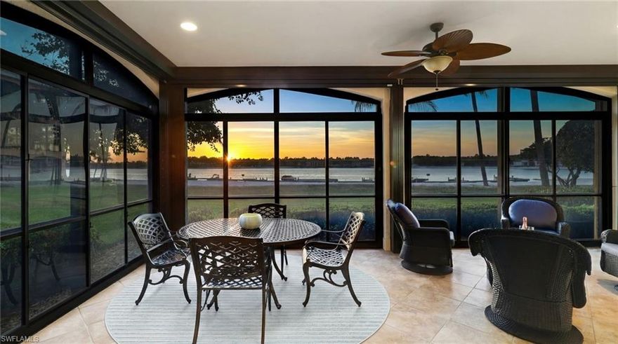 Experience breathtaking sunset views from one of the most coveted locations in Miromar Lakes. This spectacular first-floor, sunset-facing residence in the luxurious Vivaldi neighborhood offers unobstructed western exposure, creating stunning nightly skies and beautiful distant twinkling lights after dark. Ideally positioned in the heart of the community, the residence is just a short walk to the award-winning Beach Club and white sandy beaches.



This beautifully updated 2-bedroom plus den, 2-bath home features all new tile flooring throughout, hurricane screens for added comfort and protection, and a thoughtfully updated kitchen and bathrooms designed with both style and functionality in mind. Tray ceilings and enhanced lighting highlight the spacious great room and dining area, while artistic interior accents add warmth and character.



The expansive lanai is designed for true indoor-outdoor living, complete with an outdoor gas grill and kitchen, providing the perfect setting to relax or entertain while enjoying panoramic water views and unforgettable sunsets. Residents also enjoy the convenience of a complimentary boat dock, offering easy access to Miromar Lakes’ 700 acres of freshwater lakes and water activities.



Located across from the Vivaldi pool and within close proximity to Miromar Lakes’ world-class amenities, residents enjoy an award-winning clubhouse, Beach Club, Blue Water Beach Grill, a 10,000-square-foot infinity pool and spa, fitness center, tennis courts, championship golf, three miles of private sandy beaches, and an active waterfront lifestyle unlike any other.