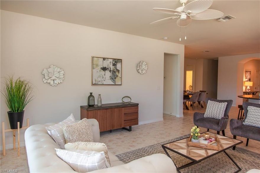 HURRICANE IMPACT WINDOWS & DOORS- why struggle with shutters!  Light & bright with gorgeous lake view to enjoy from indoors & out. Beautiful kitchen with walk in pantry, 42' upgraded cabinets, granite countertops, upgraded stainless steel appliances & large island with breakfast bar. Sliding door pockets back; opening up the wall to the outdoors & long lake views; premium lot. Modern open floor plan perfect for entertaining. Wake up each morning watching the birds around the lake from bed, the master bedroom also features a tray ceiling, large walk in closet & master bath with granite, dual sinks, tile shower. Upgraded laundry room with sink & cabinets. Don't pay all the extra builder closing costs! COMCAST XFINITY CABLE & HIGH SPEED INTERNET INCLUDED in HOA fees. Bridgetown offers resort & lifestyle amenities including resort pool, lap pool, spa, fitness center, yoga, clubhouse where activities abound, firepit, cafe, bocce, playground & active tennis clubs. RED SOX & MINNESOTA TWINS fans Bridgetown is conveniently located minutes to Red Sox & Twins spring training stadiums along with shopping, WHOLE FOODS, golf, airport, beaches & all SW Florida has to offer. Virtual staged photos