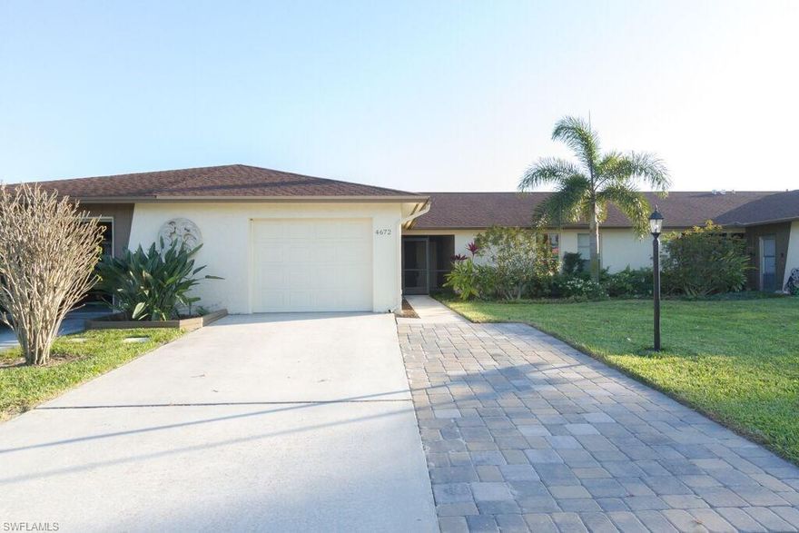 PRICED TO SELL - WHY RENT WHEN YOU CAN OWN.  Low HOA fees that include your lawn and basic cable.  This villa has 2 bedrooms and 2 baths with a great view of the lake and golf course.  1 car garage with plenty of storage.  Extra parking pad with pavers - offered Turnkey furnished - NEW WATER HEATER in 2017, NEW ROOF 2016, newer washer and dryer -  ALL SYSTEMS GO!!  MAKE AN OFFER - QUICK CLOSE.