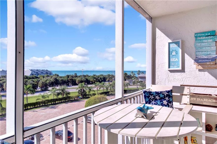 Imagine yourself enjoying gulf views, sunsets, walks on the beach and sand beneath your toes - This condo is a beach lovers dream! With all the updates one could want including freshly painted, granite counter tops, updated L shaped kitchen with stainless appliances, walk in shower, oversized closet with California style shelving, tile throughout and more! Hurricane rated slider and windows, brand new ac on a thermostat, on demand water heater all completed for your peace of mind. This condo is an investors dream with only a 3 night minimum rental restriction come and see why Beach and Tennis is such a popular choice to grow your money. So many amenities at your disposal including two pools, pickleball, 10 Har-Tru tennis courts, bocce ball just to name a few. Located on Fish Trap Bay enjoy easy boating access to the Gulf of Mexico, or just walk across the street to Bonita Beach. With so many options here you can't go wrong.