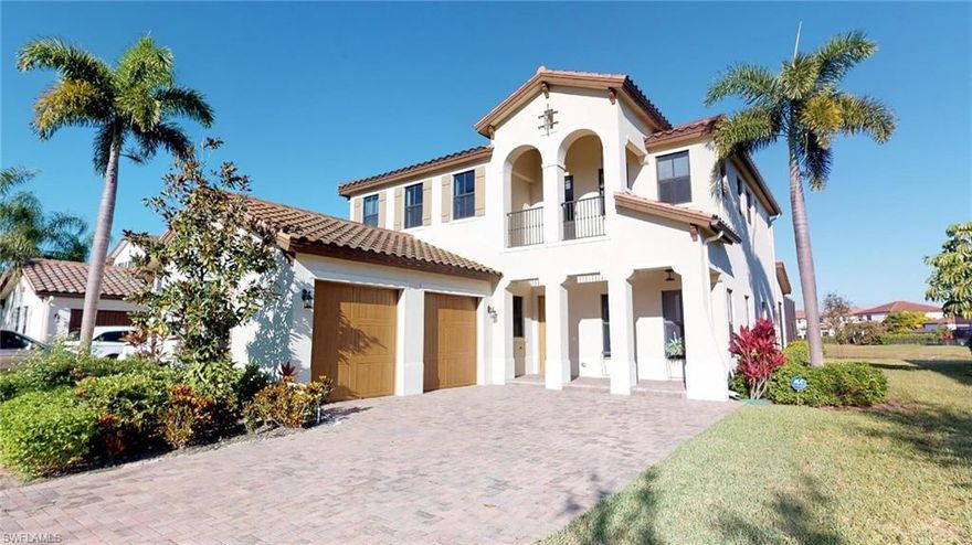 H.15471 - Maple Ridge at Ave Maria, Nicely Appointed Captiva Series “Danby” Model, w/Salt Water Pool, Fully Caged/Covered Pool & Rear Lanai Area, on Perfectly Situated/Centered Water Lot, w/Impressive Long Lake Views, Steps/Walking Distance to Town Center, Premium Location. 3258 Sq. Ft., 4228 Total Sq. Ft., 4 Bedroom w/Den & Loft Area, 3 Full Baths,Living Rm, Separate Formal Dining Rm, Family Rm, Light & Bright Kitchen & Breakfast Nook,2 Car Garage. Options Include; Granite Tops, Beautiful Wood Flooring 1st Floor, Maple Painted Glaze Level 7/8 Cabinet Upgrade in Kitchen, Convert Pantry to Cabinet Option in Kitchen, Coffered Ceilings Formal Dining & Master BR, Finished Laundry Rm w/Utility Sink,Alarm, Salt Water Pool. On Blvd Section of Roma St, Beautifully Landscaped at Center of Road. Property Complimented by State-of-the-Art Amenity Center w/Resort Style Pool/Fitness Center/Billiards Rm/Catering Kitchen/Classrooms/Full Time Activity Director, etc.  “Come Experience the Beauty that is Ave Maria”.