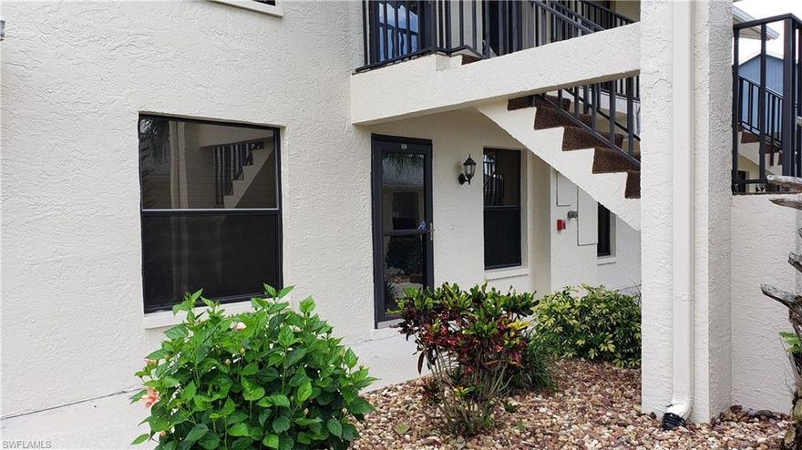 Beautiful first floor, waterfront condo recently remodeled replacing all kitchen cabinetry, granite counter tops, stainless appliances, SS sink, plumbing fixtures, hot water heater, HVAC, louvered doors, lanai windows, screens and porcelain planks on the lanai. In 2018 a roof replacement, exterior repaint, and driveway resealed in 2019. Boat docks available at no additional cost. One assigned covered parking spot conveniently located outside the front door and a second uncovered parking spot included. Low condo fees with only 16 units in this association. Golf carts welcomed. Condo is on an island surrounded by a natural inlet and just five minutes to the Caloosahatchee River. Great for fishing and boating; canoes and kayaks can be launched here. Close to churches, grocery stores, pharmacies and restaurants. Walk or bicycle to enjoy natural areas and wildlife. Low monthly fees of $339 includes Hazard Insurance, Flood Insurance, trash, water, sewer, landscape, dock and all outside maintenance. Live here full time, seasonally or use as rental property. Effortless living!