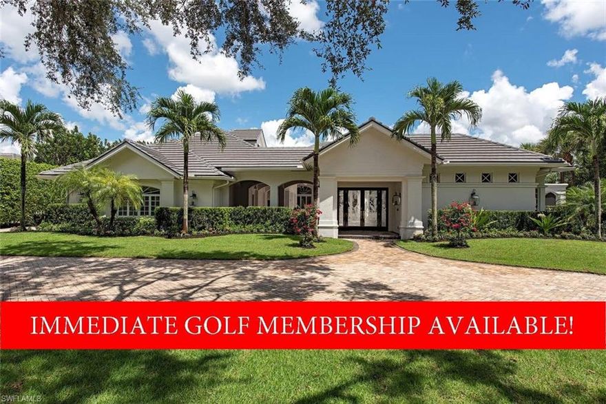 Great location with beautiful golf and lake views. This property is just a short walk to the Club for dining, tennis, and the fitness center. IMMEDIATE GOLF MEMBERSHIP AVAILABLE for separate purchase.  Outstanding opportunity to purchase a one of a kind custom home on over half an acre in prestigious Grey Oaks! This exquisite estate has 4 bedrooms plus den, 4 (1) bathrooms and is thoughtfully designed and well laid out, providing effortless flow from the interior living area to the expansive outdoor living space complete with outdoor kitchen, which is perfect for entertaining. The chef's kitchen features top-of-the-line appliances oversized island, gas cooktop and full sized wine cooler. Two owner suites and separate guest Cabana.  Modern design and decor along with exquisite finishes and unique architecture can be found throughout. New roof 2021.  Grey Oaks Country Club is Naples only private club with 54 holes of golf and exclusive amenities including a newly renovated wellness center, lagoon style pool, tennis, pickle ball, bocce, restaurants, and spa.
Golf Membership is available for separate purchase.