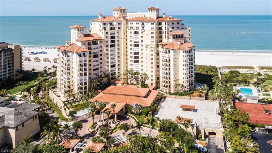 Stunning Residence in Marco Island's most luxurious beachfront community. Rare “04” unit offers more linear beachfront. Situated in the middle of Marco Island's Crescent Beach. This gorgeous 3 bedroom, 3 1/2 bath condo overlooking the Gulf of Mexico offers  two front balconies with 180* degree views from Tigertail Beach to Cape Marco. Elegantly appointed, professionally decorated. Lavish resort style amenities. Beachside pool, barbecue, tennis, pickle ball, billiards room, and guest suites.