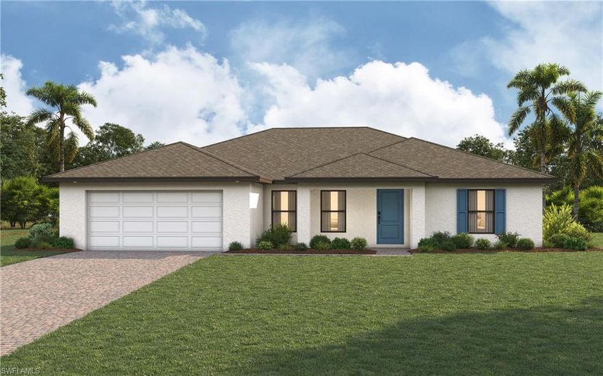 MOVE-IN READY – new construction with warranty! CITY WATER/SEWER HOMESITE – ALL ASSESSMENTS PAID! Eligible for 4.99% fixed FHA/VA financing. The St. Augustine blends elegant design with everyday functionality, offering the perfect balance of indoor comfort and outdoor living. A welcoming covered front porch leads into the heart of the home, where an open-concept layout with a vaulted ceiling creates a sense of spaciousness and flow. The dining area with double windows, gourmet kitchen with a freestanding island and pantry, and expansive Great Room with sliding glass doors all work together to maximize natural light and create an inviting atmosphere. Step outside to the large covered lanai—ideal for relaxing or entertaining. The private Primary Suite is a true retreat, featuring two generous walk-in closets and an en-suite bathroom with a dual sink vanity, a tiled walk-in shower, and a large linen closet for added convenience. On the opposite side of the home, three additional bedrooms provide flexibility for family, guests, or the perfect home office. Additional features include: Quartz countertops in kitchen and baths, Shaker-style cabinetry with soft-close doors, stainless steel kitchen appliance package, upgraded plank tile flooring in main living areas, hurricane-impact windows and doors, covered entry, and an attached 2-car garage with direct access to the laundry room. Pictures, renderings, & virtual tour are of similar home & are used for display purposes only.