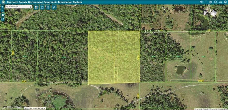 10 Acre parcel with 2 additional parcels available separately for a total of 25 acres. Acreage near Babcock Ranch off SR 31.