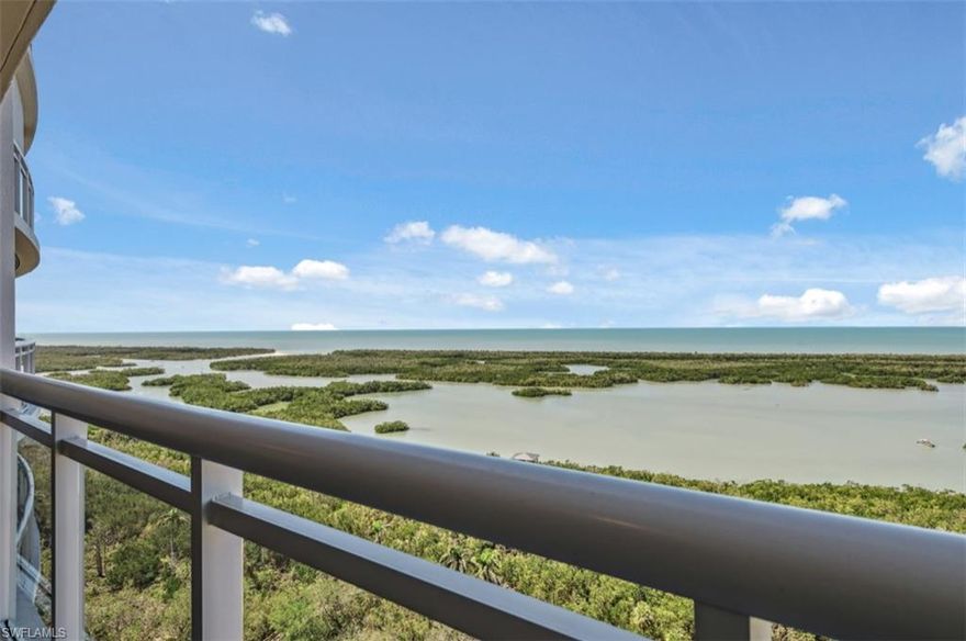 Live Above It All in this stunning 20th-floor residence in Tower 300 at Kalea Bay. Spanning over 3,800 total square feet, this 3-bedroom + den, 3.5-bath home offers a private elevator entrance that opens directly into your residence, hard wood flooring throughout, and a spacious open layout designed for effortless indoor-outdoor living.  Included with this incredible unit are two deeded parking spaces in the upstairs lobby level garage. Retractable floor-to-ceiling glass doors erase the boundary between inside and out, framing breathtaking Gulf views and endless skies. The chef’s kitchen includes Wolf® and Sub-Zero® appliances, including a natural gas cooktop, a large island, and sleek contemporary cabinetry—perfect for everyday living and entertaining.
The expansive living and dining areas flow together, with the Gulf of Mexico as your backdrop. The primary suite features a full wall of glass that makes you feel like you're floating above the water, along with a spa-inspired bath offering dual vanities, soaking tub, and oversized walk-in shower. Two guest suites each include en-suite baths and showcase beautiful views of the Club at Kalea Bay and neighboring Kinsale golf course. The den offers flexible space as an office, media room, or optional fourth bedroom.
Step onto the large lanai and soak in the Gulf breeze—this is elevated Florida living at its finest.
Tower 300 residents enjoy five-star amenities including a rooftop pool with panoramic views, open air social fitness areas and 24/7 security. Ownership also includes membership with full access to The Club at Kalea Bay, a private resort offering multiple pools, tennis, pickleball, two restaurants, a state-of-the-art fitness center, and guest cottages. 
This is more than a home—it’s a luxurious high-rise retreat, thoughtfully designed for the way you live.