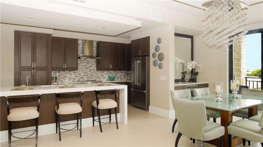 Former DENISON MODEL RESIDENCE available for IMMEDIATE OCCUPANCY! Be the first to EXPERIENCE LIVING IN THIS ULTIMATE PARADISE RETREAT, clearly a STAY-CATION in Downtown Naples' Newest Development, NAPLES SQUARE! Stroll in and ENJOY all the amenities awaiting your discovery! PROFESSIONALLY Designed, Upgraded, Furnished and Accessorized by Baer's Furniture in soothing colors, offering high-end appointments in the timeless furniture. No comfort or convenience has been overlooked, from the uplighting in the foyer to the upper cabinetry in the laundry room, to the dazzle of the dining room chandelier and welcoming living room seating. Wine cooler built-in the additional cabinetry in the gathering / dining area! White Pompeii Quartz waterfall countertops adorn the large kitchen island. In ground salt pool and spa. Courtyard with BBQ grills, covered gazebo area, fire-pit,  and generous seating areas for socializing. Community Club Room includes  pool table, TV seating areas, reservation party space, as well as reading and relaxation niches. Fitness center with state of the art equipment. Old Naples, with it's never-ending Offerings of shopping and restaurants are only a short walk away!