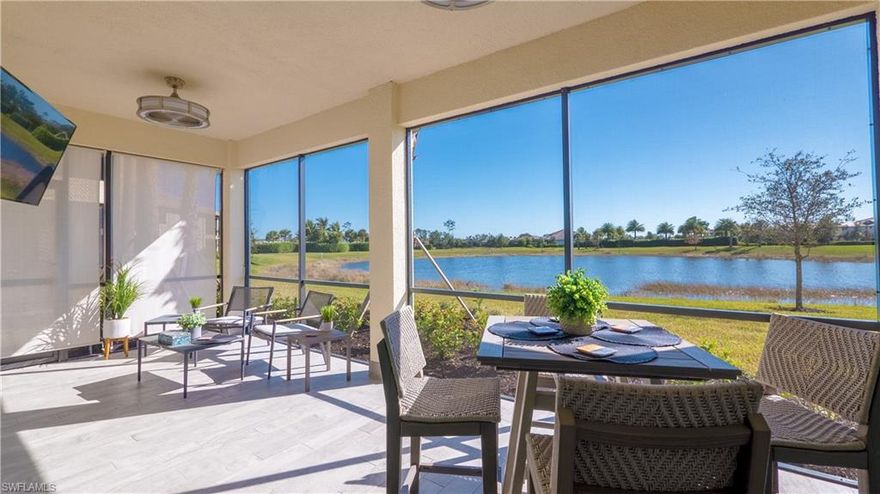 Better than new and only a few months old, this first floor 3 bedroom, 2 bath coach home in Lamorada sits on the quiet side of the street and offers a pleasant southern exposure and relaxing lake view. The sellers have added wood like plank tile flooring on the lanai, designer lighting and fans. You'll also find tile throughout the living areas, crown molding, hurricane impact windows and doors and a spacious two car garage. Lamorada is a small, friendly gated community with clubhouse, an open air pool side restaurant, spa, theater, pickleball, tennis and a great fitness center. Close to all the shopping, dinning and beaches that makes Naples a great place to call home.