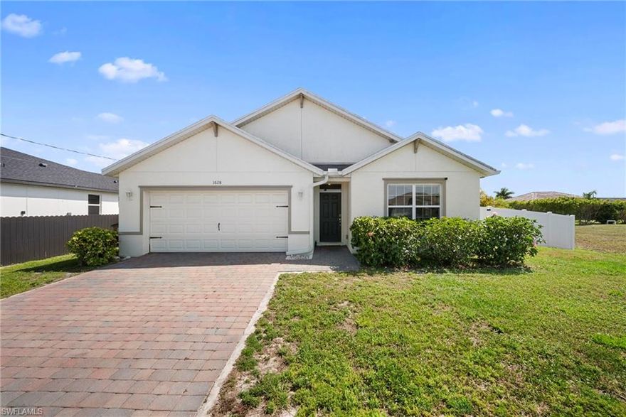 Why wait to build when you can move right into this better-than-new DR Horton home? Offering approximately 1,800 sq ft, this well-maintained property features 4 bedrooms, 2 baths, and a 2-car garage, along with a spacious open-concept kitchen that flows seamlessly into the dining and family room—perfect for everyday living and entertaining.

Enjoy tile flooring throughout the main living areas, with cozy carpet in the bedrooms. The split floor plan provides privacy for family and guests alike. The primary suite includes dual sinks, a stand-alone shower, a private water closet, and a large walk-in closet. The versatile 4th bedroom works beautifully as a home office or fitness room while still functioning as a true bedroom with a closet.

Step outside to your extended lanai, ideal for relaxing or hosting, overlooking a fully fenced-in yard complete with a hot tub—your own private retreat.

Conveniently located just minutes from shopping along Pine Island Rd, as well as a public boat ramp and several local parks. Don’t miss your chance to own a home in this rapidly growing NW area—schedule your showing today and experience the space, comfort, and lifestyle this home has to offer!