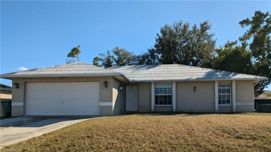 Discover the potential of this Cape Coral home located on an oversized lot with no flood zone designation and plenty of room for a pool. This property offers a comfortable layout with 3 bedrooms, 2 bathrooms, and a 2-car garage. With a little TLC, it can become the ideal primary residence or investment opportunity. Enjoy the convenience of being near shopping, dining, and major roadways while having the space to create your own outdoor retreat. Don’t miss the chance to make this home your own.