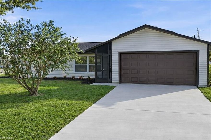 Welcome to this beautifully renovated 3-bedroom, 2-bath single-family pool home sitting on a spacious corner lot, offering the perfect blend of style, comfort, and peace of mind. Abundant natural light and thoughtful upgrades combine to create a bright, modern living space.
Enjoy seamless indoor-outdoor living with generous covered lanai space overlooking the newly surfaced sparkling pool, ideal for entertaining or relaxing year-round. Other recent improvements include impact windows throughout, a new roof, fresh interior and exterior paint, new porcelain tile flooring, and a fully refreshed kitchen featuring new appliances and Quartz countertops. Additional upgrades include a new water heater, pool pump, updated plumbing and electrical fixtures, and a fully renovated garage, featuring epoxy flooring and a new door and motor.

Move-in ready and meticulously updated, this home offers exceptional value, functionality, and style—all on a desirable oversized lot. Situated in an established neighborhood known for its pride of ownership, this property presents an excellent opportunity for a primary residence, seasonal retreat, or investment in one of Cape Coral’s most sought-after locations.