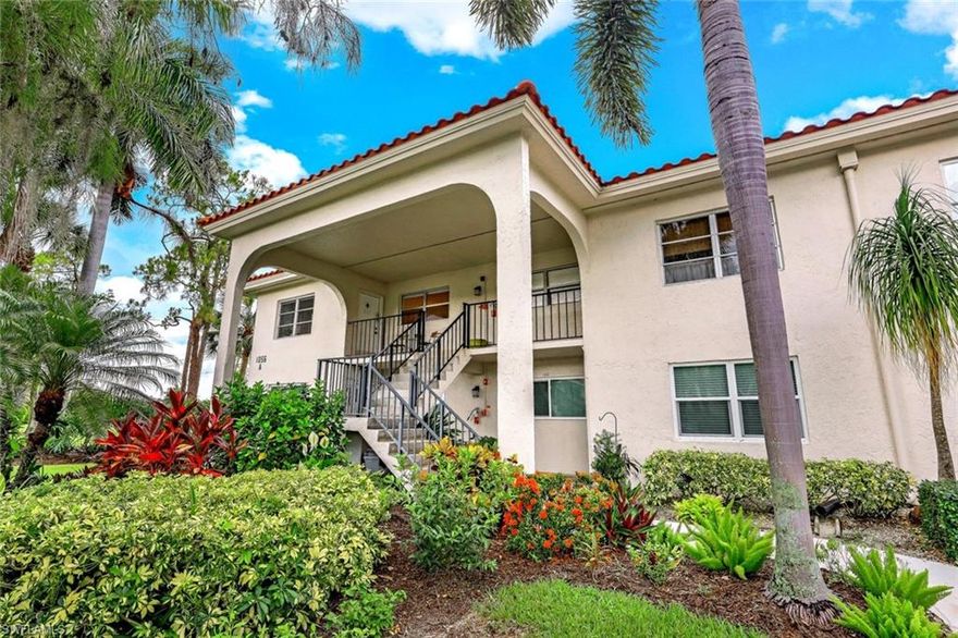 Welcome to 1056 Forest Lakes Drive, a charming and rarely available end unit located in Forest Lakes, a vibrant and energetic 55+ community and a golf lover's dream. It's located inside the semi-private Quail Run Golf Club and offers 18 holes of walkable golf with no equity buy-in fees. Optional golf memberships are available but not required for play. A-201, a second floor unit is located on a quiet cul-de-sac and offers lovely golf course views and privacy. New A/C and water heater in 2023. Amenities include golf, tennis, 3 resort style pools, a clubhouse, community room, billiards, shuffleboard, putting green, and more. Easy access to Seagate Beach, Waterside Shops, Mercato, The Village Shops on Venetian Bay, Artis Naples and The Baker Museum. The unit is currently rented.