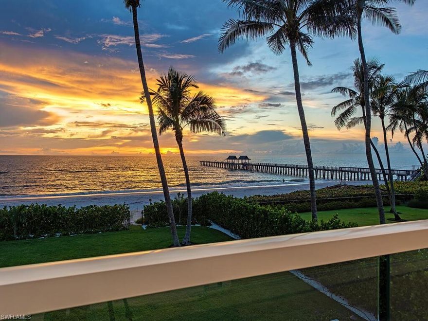 This Gulf-front masterpiece offers an unparalleled blend of location, luxury, and resort-style living. Elevated above FEMA height standards, the home has experienced no water intrusion in living areas during recent weather events. The residence combines historic charm with sophisticated elegance. Originally built in 1886, the home underwent an extensive three-year renovation and reconstruction, completed in 2024 with Kukk Architecture. Now practically new, the residence preserves its heritage, grandfathered footprint, and distinctive character while offering modern luxury throughout. The 6,100-square-foot, fully air-conditioned living space maximizes its premier beachfront setting. The well-designed layout offers five spacious bedrooms, five full and two half baths, a private study, and a flexible sixth bedroom. Sweeping Gulf views provide a stunning backdrop. The gourmet kitchen boasts dual Cristallo quartzite islands, top-tier appliances, custom cabinetry, and a service kitchen. Additional features include a private gated entry, two fireplaces, elevator, whole-house generator, automated screens/shutters, water filtration, and ultra-efficient air conditioning. Perfectly positioned on the Gulf, just moments from the dining and boutique shopping of Third Street South and Fifth Avenue South. A rare opportunity in the heart of Old Naples.