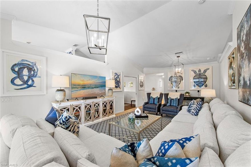 Designer finishes, curated décor, and extensive updates throughout make this beautifully appointed end-unit condo a true standout offering in Grandezza, unlike any other in the community. Impeccably maintained and move-in ready, all set against a backdrop of peaceful wide lake views. Soaring volume ceilings and abundant natural light enhance the spacious, open layout, while the great room flows seamlessly to the screened lanai, where these serene water, tree line, and golf course views create a calming setting for everyday living and unforgettable sunsets. Roll-down electric storm shutters on the lanai provide added peace of mind and convenience. Offering over 2,000 sf, of living with 3 bedrooms, including a spacious oversized bonus room ideal as a guest suite, home office, media room, or hobby space, offering flexibility to fit a variety of lifestyles. The spacious primary suite offers a relaxing retreat with ample walk-in closet space and an ensuite bath featuring dual vanities and an oversized step-in shower. A two-car attached garage adds exceptional storage and practicality, a feature not often found in condo living. A negotiable furniture package further enhances the appeal, creating a seamless, move-in-ready opportunity for immediate enjoyment. Located within the desirable Oakwood neighborhood, this residence enjoys a prime setting close to Grandezza’s main clubhouse and just a short distance to the Oakwood community pool. Grandezza is known for its beautifully maintained grounds and vibrant, amenity-rich lifestyle, featuring optional golf and social memberships, a resort-style pool with full-service cabana, multiple dining venues, and convenient food-to-go delivery service. Residents also enjoy tennis, fitness, and an active social calendar centered around the clubhouse. Ideally positioned in the heart of Estero between Naples and Fort Myers, this location offers convenient access to RSW Airport, Hertz Arena, Gulf Coast Town Center, Coconut Point, and the area’s renowned white-sand Gulf beaches. Owner will consider renting as well.