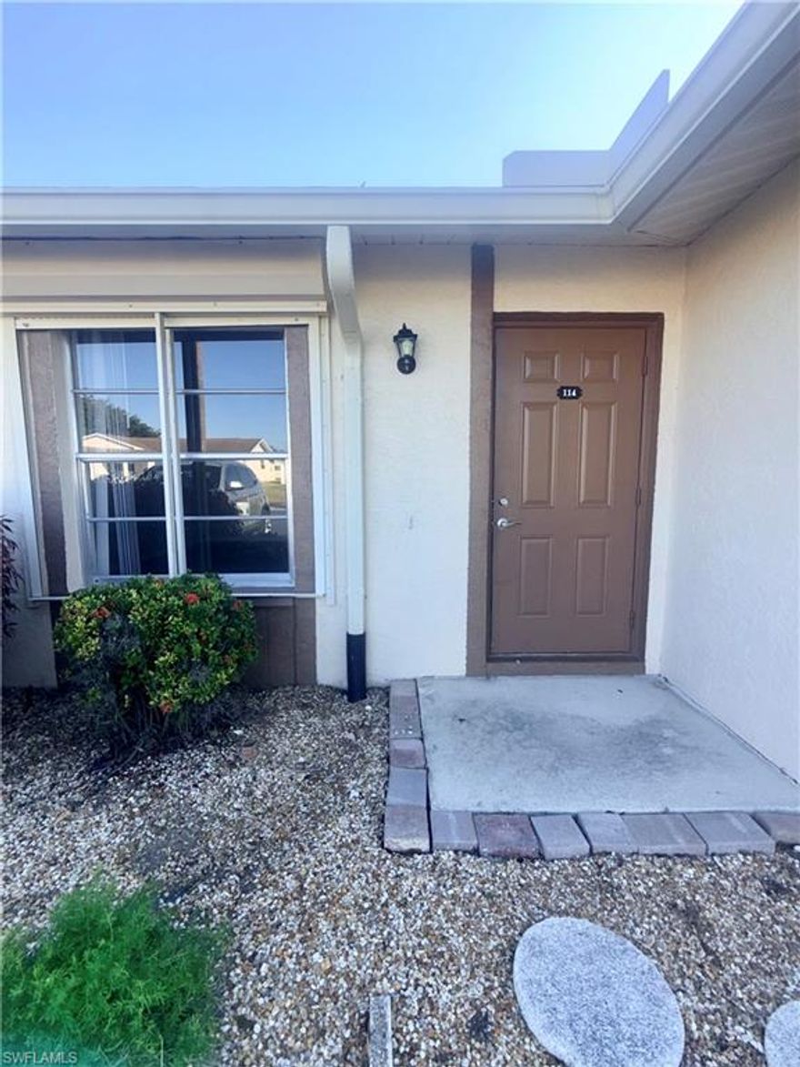 Well-maintained and private 1 bedroom, 1 bathroom condo located in the heart of Southwest Cape Coral. This quiet unit offers convenient access to both bridges, making commuting and travel a breeze. Enjoy being close to popular restaurants, shopping, and local entertainment.

The kitchen features ample cabinet and counter space, along with a breakfast bar perfect for bar stools. A stackable washer and dryer are included for added convenience. The bedroom offers brand-new carpet, a walk-in closet, and a ceiling fan for comfort. Additional ceiling fan located in the living area.

Well cared for, and available for immediate move-in.