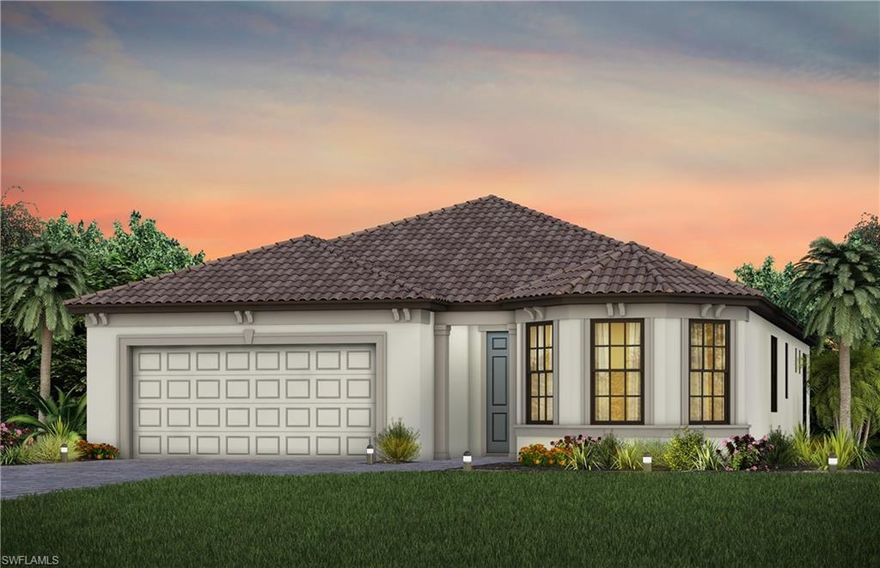 Move into Verdana Village in this Prosperity home featuring stainless steel gas appliances, quartz countertops throughout, a finished laundry room, dropped tray ceiling in the owner's suite, and much more!  Your dream home with your dream lifestyle awaits within the gates at Verdana Village, a premier Estero location with quick access to the best things that Southwest Florida has to offer.  Here you will find an array of vacation-inspired amenities right outside your front door, and so much more. Opportunities are endless at Verdana Village.  Home is currently under construction.  Photos are for illustration purposes only, options may vary.