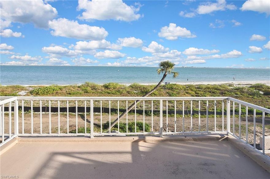 Iconic Lighthouse Pointe Condo's.  Direct bayfront 2 bedroom 2 bathroom with a den.  Gorgeous ever changing bay views in this 2nd floor unit.  New carpeting through out and ready for the new owner to make it their own.  New hurricane sliding doors.  Walk out to the Bay or walk across the street to the beach.  The Iconic Sanibel Lighthouse is just a stroll down the beach and some of the best shelling Sanibel has to offer.  Easy off and on the Islands being on the light house end of Sanibel.