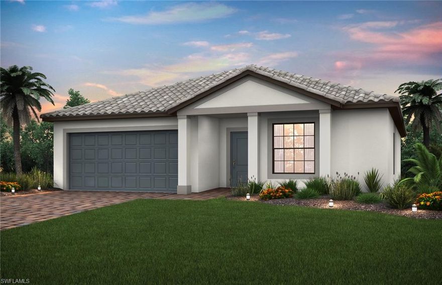 Del Webb Naples is an active adult community located within the picturesque, master-planned community of Ave Maria. Boasting 18-holes golf course, an onsite Lifestyle Director and resort-style amenities, your days can be filled with as much or as little activity as you'd like. 
Move-in today! This Dolce features white kitchen cabinets, grey subway tile backsplash, white granite countertops throughout, tile flooring, whole-home impact glass, and a covered lanai with a water view.
This is new construction in an age 55+ Del Webb community. The streets are gated and the clubhouses are built. Golf membership is optional. Photos are for illustration purposes only, options may vary.
