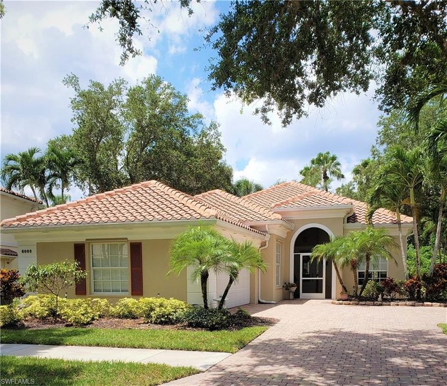 Oversized lot!! DiVosta amenity rich community offering single family home with  expanded screened lanai!! Newer tile roof, gutters and downspouts (2020)!! Beautifully maintained Oakmont model offering many owner updates. The chef’s kitchen offers Samsung stainless appliances (new dishwasher), warm granite counter tops and tiled back splash.  Hunter Douglas blinds and hand scrapped laminate flooring are found in the adjoining den. Both guest bedrooms are finished with new carpeting and a coat of fresh paint. Guest bath was remodeled with a warm granite counter top, custom anti fog mirror, comfort height toilet, retiled shower and frameless shower doors. Both sinks in the owners’ baths were finished with the same warm granite and one toilet has been converted to the comfort height. Wall unit in the Great Room was enhanced with granite and wood trim. The Samsung washer and dryer are newer additions. The exterior of this villa has been repainted. Additional home updates are the AC system and the water heater. Pride of ownership is reflected throughout the home.  Convenient to dining, shopping and Naples famous beaches. Add this to your list of must-see homes. No CDD!! Assessment for the new rear exit gate onto Logan has been paid.