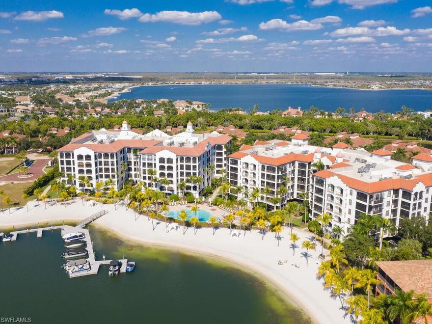 Experience resort-style living in this TURNKEY CONDO with 3 bedrooms, den & 3.5 baths in Miromar Lakes Beach & Golf Club with lake view!  This highly-sought after 6th floor condo is located in the prestigious Mirasol community &  is a blend of comfort & serene views. The spacious primary suite offers a private balcony, walk-in closets, bath with dual sinks, soaking tub & walk-in shower.  Each guest bedroom has its own full bath, providing privacy for family & guests. The den, with a private balcony, is ideal for a home office, hobby space or additional guest room. The dining & living areas flow seamlessly toward a screened balcony with view of Miromar's signature lake. Perfect for morning coffee, evening cocktails or simply relaxing. Electric hurricane shutters on balconies add peace of mind. The kitchen features a gas cook-top, built-in oven, microwave, extensive cabinet space, breakfast bar & casual dining nook with lake view.  Located within Miromar Lakes Beach & Golf Club, residents enjoy award-winning amenities:  700 acres freshwater lakes with boating & water sports, clubhouse with indoor/outdoor dining & bars, billiard table & card room, Blue Water Beach Grill for open-air waterfront dining, resort-style pool & spa, miles of sand beach with cabanas, full-service fitness center & spa, tennis, pickleball, putting green, marinas & fishing pier.  Golf memberships are optional for the Arthur-Hills-designed course.  Live the ultimate Southwest Florida lifestyle in this Miromar Lakes lakefront condo!