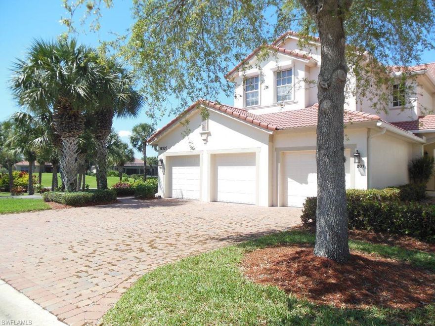 RARE first floor condo NOW available in Crown Colony. This turnkey furnished condo  (end, corner unit) has a beautiful western lake and golf course view. The original owner has kept this condo very well maintained. New s/s kitchen appliances and washer and dryer (2017) New hot water heater ( 2018) , new A/C (2018).  This condo features the open plan in the kitchen, with granite countertop and  new lighting. The condo also features impact windows and electric shutters on the lanai. Neutral decor throughout with plantation shutters and built-ins in the den. Brick paver driveway and a 2 car garage too! The condo fees of $1841/quarterly cover just about everything: 24 hour gate, pool, spa, fitness & tennis center, cable and internet, lawn care, building & roof maintenance, water & sewer, and insurance on the  building. Crown Colony is golf optional, 24 hour gated community located near Sanibel, Fort Myers Beach, shopping,dining, Lakes Park and the hospital. PROFESSIONAL PHOTOS COMING SOON!