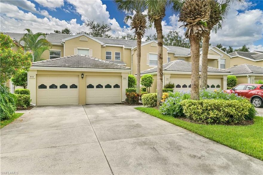 Beautiful Oakmont model with wide open golf course views is ready and waiting on new owners. Featuring a private courtyard, vaulted ceilings, 2 nice-sized bedrooms and 2 full baths; you and your customers will love this home and the community. The home offers granite counter-tops, raised, white panel cabinets and an eat-in kitchen. Neutral colors and wood-like flooring and tile throughout the home. Lots of open spaces makes the unit feel big, bright and comfortable. Detached garage & situated right across the street from the community pool.  Call now to schedule your private viewing of this wonderful unit in the popular Gateway community. A safe, peaceful, gated, community that is located just minutes from the dog park, shopping, restaurants, schools, Jet Blue Park and I-75. Convenient access to RSW International Airport, Gulf Coast Town Center, numerous world class beaches, and the Seminole Casino and all SW Florida is known for!