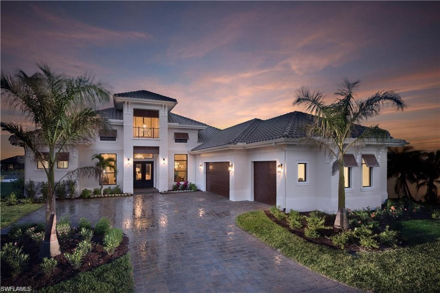 Regency Manor Stock Model available in the beautiful community of Esplanade Golf and Country Club of Naples. This Great room style floor plan boasts 4 bedrooms, plus a den, 4 and a half bathrooms, large kitchen with island, nook, formal dining, and a spacious covered lanai. Lanai includes an outdoor kitchen, pool and spa, all screened in with a gorgeous view of the lake.