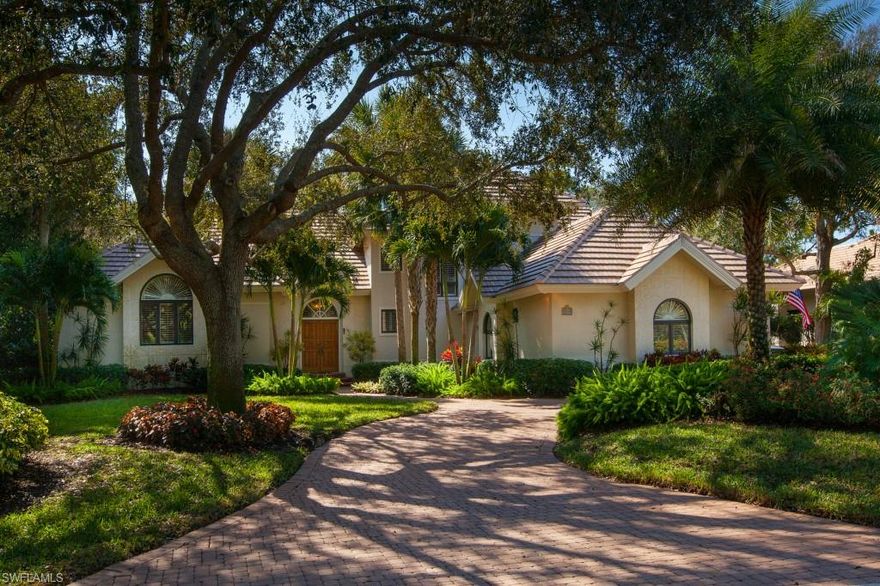 Spacious and lovingly maintained home offers four bedrooms, 4.5 baths, pavered lanai, oversized pool/spa overlooking a private lushly landscaped setting with southern exposure, 3 car garage, pavered circular driveway and a new roof (2014). A built-in murphy bed and office system have been installed upstairs to allow for use as a fourth bedroom or a den/office. Features of the home include: many updates to the bathrooms and kitchen, vaulted ceilings in living room and family room, ample storage space, generously proportioned master suite, tile throughout living areas, etc. Some furniture negotiable separately.