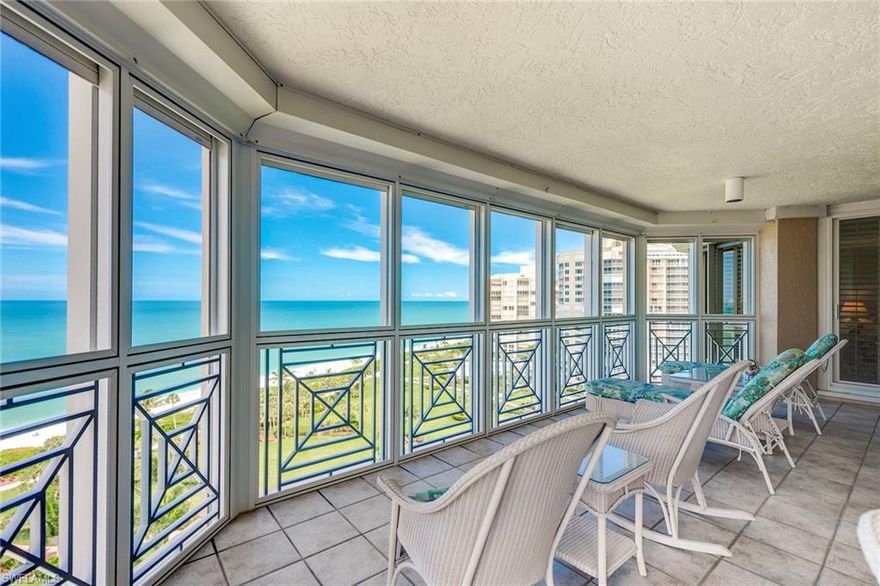 Wraparound views of Gulf and bay will keep the sun in your sights throughout the day in this southwestern end unit at the Brittany. Expansive formal living and dining areas offer the perfect space for entertaining. The Brittany offers all the amenities you look for in a Park Shore high-rise. Current renovations to the grounds and pool show care and attention to detail and will only add to your enjoyment of the resort lifestyle. The master suite is spacious and bright with Gulf views. In the master bath, relax in the jetted tub while watching the sunset over Park Shore promenade. Both guest suites open to a private balcony looking east towards the waters of Venetian Bay. There are two under building parking spaces, additional storage, guest suites, 24-hour band security, tennis, fitness center.