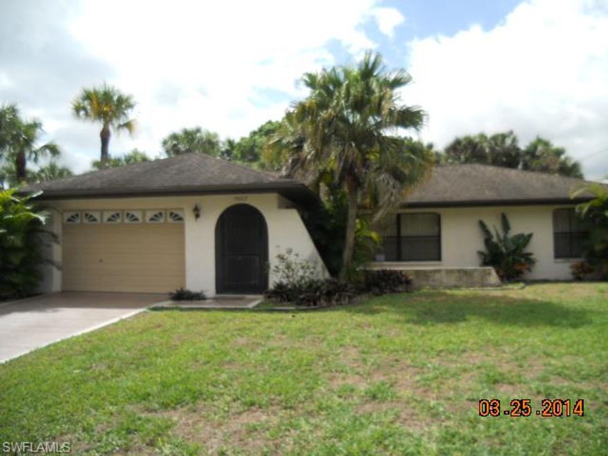 Living in this area of Lehigh Acres is convenient to just about everything. Groceries, schools, parks and more. This home has three bedrooms, two bathrooms, open kitchen with breakfast bar, glass top range, microwave and refrigerator. There is a tiled entry with coat closet, carpets are new, freshly painted inside and out and sliders from master bedroom to pool area. The master bedroom has two closets (one is walk-in) and bath has dual sinks. The second bathroom is a "pool bath" with door outside which is an oversized lanai area, partially under roof and pool all screened in. There is even a shed to make up for any room lost in the one car garage which is a bit wider than usual.