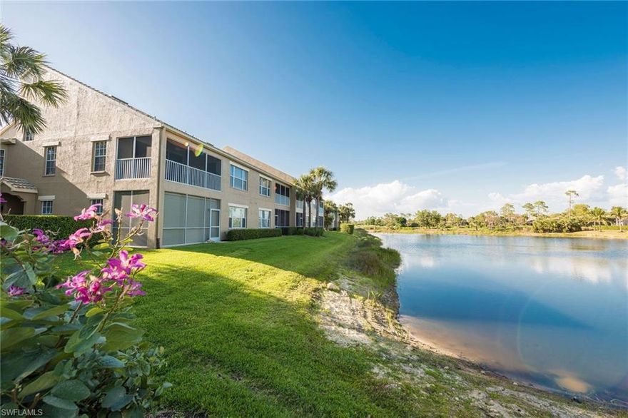 PRICED TO SELL WITH HOME WARRANTY PROVIDED BY SELLER! Enjoy the short walk to the clubhouse from this 2 bedroom plus den condo with one car detached garage.  With vaulted ceilings and a peaceful view over the lake this condo is waiting for it's new owner. Located in Grandezza, a beautiful country club community with optional golf membership. Grandezza offers world-class amenities, including a championship golf course, Bocce, Har-Tru tennis courts, fitness center, pro shop & multiple dining options. Enjoy the full service cabana at the main clubhouse pool! Grandezza is perfectly located minutes from RSW airport, shopping malls, entertainment and access to I-75! BUYER INCENTIVE - SELLER WILL PAY FOR FIRST YEARS CLUB FEE.