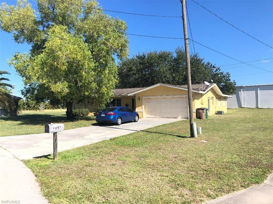 This 3 bedroom home is conveniently located off of Del Prado Blv near Pine Island Rd.  Near work centers, restaurants, schools, shopping and more.  Easy commute from here to Fort Myers.  This home features a great room plan with a formal dining area and 3 bedroom. The property has a 2 car garaged and a fenced yard along with an outside storage shed and a rear porch area.  There is also a den that can easily be a 4th bedroom.  Galley style kitchen adjacent to the breakfast room.  Located just south of Pine Island Road off Del Prado Blvd.  A new AC system was installed 10/2020.  Currently occupied by a tenant on a month to month lease.