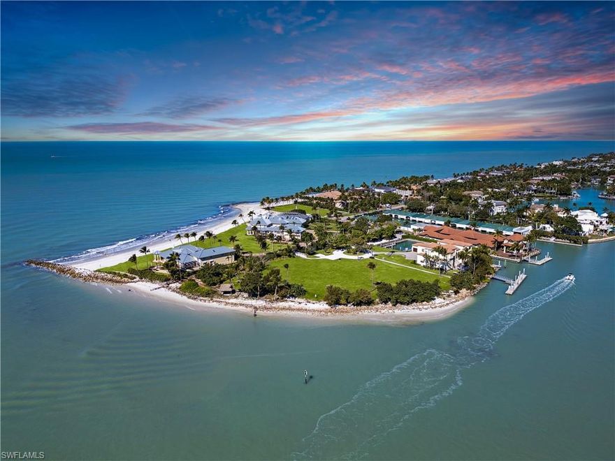 Gordon Pointe. The most unique, exceptional offering in Florida, and quite possibly the entire United States. The capstone of the storied Gordon Drive in Port Royal, Naples FL. Located on the southern tip and consisting of 3 residences, Gordon Pointe encompasses over 9 acres offering 722' of pristine, white sand beach. A true peninsula, this legacy estate offers both protected harbor with its' one-of-a-kind, private 231', deep water yacht basin, additional 111' foot floating t-dock, captivating Naples Bay views, and absolutely stunning vistas of the Gulf of America. Anchored in place and moored in legacy, Gordon Pointe possesses a rare combination of scale, privacy, and protected harbor. A once in a generation opportunity to acquire the ultimate estate.
