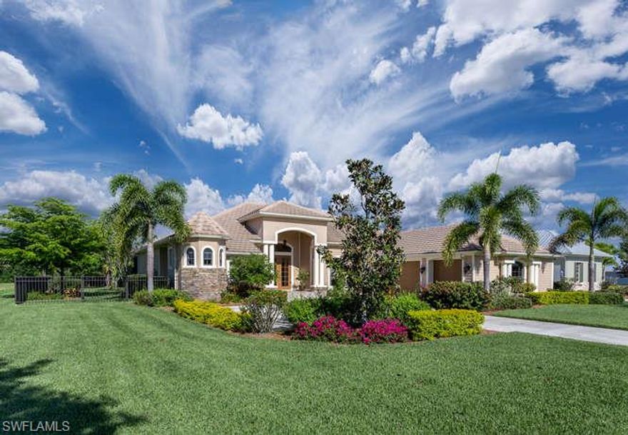 Luxury Estate for nature lovers loaded with features and upgrades! Its a Richardson built 3 bdr, Den, 3 bath with Formal Living and Dining rooms and a huge Family room as well as a Pavered Pool area with Waterfall spa.  This custom home has 8' ft doors, archways, columns, tray ceilings, crown molding, lots of tile and plantation shutters.  The Island Kitchen has plenty of Granite counter space, Wood cabinets and walk-in pantry as well as Stainless Frigidaire appliances including a double oven.  The Formal Dining room has a lighted, double tray ceiling and a view of the lake across the street. The family room is set up with a pool table and it has corner  sliders that open wide to the custom pavered pool area, the sprawling lawn and preserve area beyond.   The master suite is grand with lighted tray ceilings, crown molding and sliders to the lanai, his n hers closets and  grand bath with Dual Vanities , Walk-in Shower and a soaking tub.  It has a 3 car garage and is nicely situated on 1.25 acres in a gated community with walking trails and kayak launch on the Orange River.  Lots of wildlife, we saw a Bald Eagle when taking the photos, and the Orange River is home to Manatee Park.