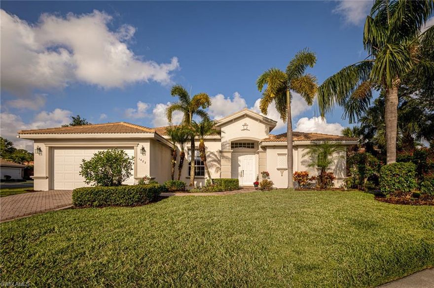 Beautiful Antigua model three bedroom plus open den, two bath, one story single family pool and spa home on a corner lot. Newer roof, huge master bedroom with two walk in closets, spacious master bath with jacuzzi tub and walk in shower. This beautiful home has large tile through out living areas and vinyl plank flooring in bedrooms. There is a large screened in pool area with hot tub and spacious under roof area. Fresh paint inside and out, newer fridge and stove, new microwave.! Tesla home charging system included! Enjoy club amenities that are included with your purchase. Enjoy a Jr. Olympic pool, hot tub, Cabana Bar, Bocci, Pickle ball, fitness center, Florida style clubhouse and restaurant and walking paths. The cabana bar by the pool offers lunch and cold beverages. There is also an optional tennis membership which offers 12 lighted clay tennis courts, an onsite USTA teaching pro and plenty of league and inter club play plus lessons and clinics. Great location within minutes drive to four beautiful Gulf beaches. Restaurants, shopping, Mercado and Coconut Point malls are all nearby.