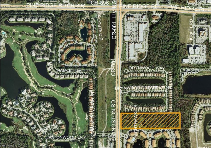 Approved PUD! Rezoned to allow up to 66 units. Being sold as a 10 acre parcel.  City water, sewer in place. 330 feet of frontage on Livingston Road. Total dimension 330 x 1320. Surrounded by great developments including Brynwood Preserve to the North, Positano Place to the South & Andalucia to the East. Wyndemere, Marabella Lakes, Kensington & Grey Oaks all within eyesight. Less than 1 mile South of Pine Ridge Road on Livingston Road. Call for additional zoning-PUD information. The other lots that are a part of this 10 acre parcel are: MLS# 213021669, MLS# 213018442 & MLS# 213018449.