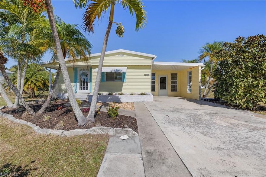 LEAST EXPENSIVE IN BOKEELIA!!!!  DON’T BE FOOLED!!! While 840 Sq.Ft. of living area, this home features an additional 1,380 Sq. Ft. of FINISHED AREA totaling 2,220 Sq. Ft. to use as you please.  The Primary Bedroom has an en suite bathroom with walk-in shower.  The guest bedroom suite is privately located off the open kitchen, dining area.  Kitchen has an island & upgraded appliances + OODLES of storage.  The supplemental recreation room offers in-ground HOT TUB!  The light & bright integrated lounge area features lots of windows.  Additionally you will LOVE the LARGE recently finished sun/entertainment room, fully insulated & perfect for mini-split A/C if desired.  DON’T FORGET to discover the utility area PLUS a bonus room with private entrance!!!  Garden room is conveniently accessed for tool storage.  THIS 55+ COMMUNITY is a hidden gem featuring privacy, tranquility, friendship & peace.  Only $45 ANNUAL FEES!!!!  THIS ONE IS A MUST SEE for affordable year round or seasonal living!  INTERIOR PHOTOS COMING SOON!!!!!  (Refrigerator & Freezer in Utility room not included)