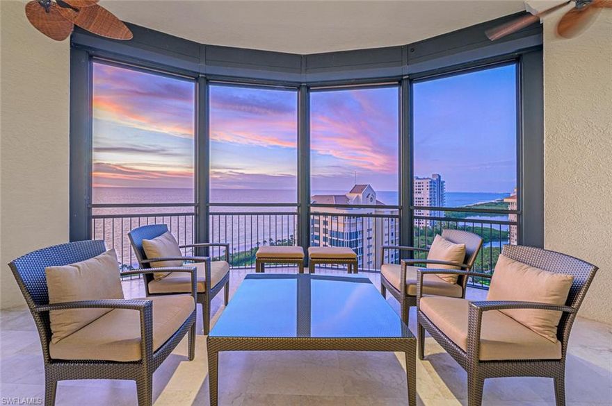 C.16608 - Enjoy year round sunsets & gulf/beach views from this Expansive 14th floor, almost 5,000 sq ft, 4 bedroom luxury residence in the sky!  Located in one of Naples most luxurious high-rise buildings, The Seasons at Naples Cay has it all INCLUDING the most professional & courteous staff who are always there for you. Impeccably upgraded with TALL 10.5 foot ceilings, this light & bright floor plan provides almost 200 degrees of breathtaking views from the Gulf & sugar white beaches to Clams Bay & Venetian Bay!  Enjoy meals in the large west facing living/dining room with a magnificent gourmet kitchen/breakfast room opening through to an extensive family room (you even has your own climate controlled wine room).  Sip coffee & watch the sunrise on one of 2 oversized outdoor terraces.  Condo comes with 2 side-by-side parking bay garage spaces. Combining the outstanding amenities of The Seasons located inside the gated beachfront community of Naples Cay, this condo truly lives and feels like a single family home with all the exclusivity of Naples High Rises Finest! Steps from the beach, shopping and fantastic dining At the Village on Venetian Bay and Waterside Shops.