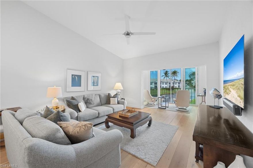 Thoughtfully redesigned with high-end finishes, this light-filled condo features an expanded kitchen with unobstructed lake and fountain views, custom cabinetry, quartz countertops, and stainless appliances. Wide-plank hardwood flooring runs throughout, complemented by designer lighting, custom stair railing, and solid core doors.
The open living and dining areas are comfortably furnished and flow to an enclosed lanai with new sliders, perfect for enjoying the gorgeous water views year-round. The flexible layout includes a spacious primary suite with custom closets and a beautifully updated bath, along with guest accommodations that can function as a private suite or additional living space.
Located within Laurel Oak at Pelican Bay, residents enjoy access to the unmatched amenities of Pelican Bay, including private beach access, beachfront dining, tennis, pickleball, and miles of scenic walking paths. Community center has a vibrant calendar of events.
A refined, move-in-ready opportunity for those seeking an elevated annual rental in one of Naples’ most sought-after communities.