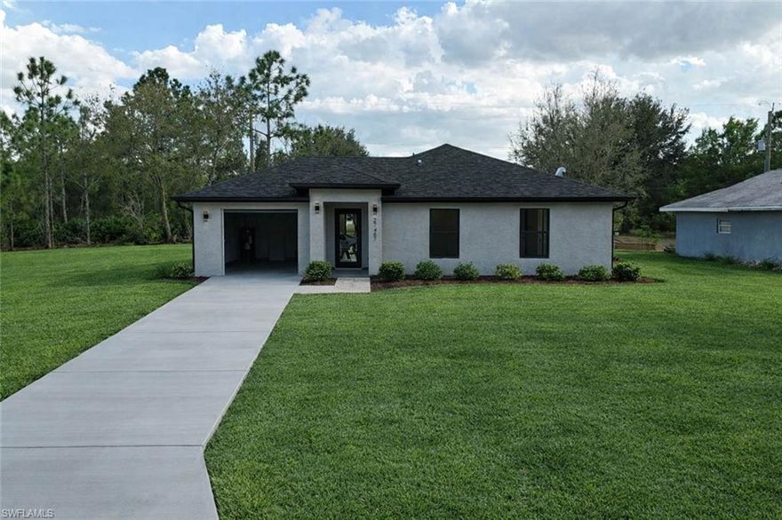 Welcome to this beautifully designed brand-new construction home featuring 2 bedrooms, 2 full bathrooms, and modern finishes throughout. The master bedroom has it's own full bathroom with double sink for his and hers comfort. Located in one of Punta Gorda’s fastest-growing communities, this home offers the perfect blend of style, comfort, and convenience.
Step inside to an open-concept layout with sleek porcelain tile flooring 24x48 throughout and a bright living and kitchen area that feels both modern and inviting. The kitchen is thoughtfully finished with stainless steel appliances, upgraded quartz countertops, contemporary black hardware, kitchen island, and matching quartz surfaces in the bathroom vanities. Impact windows and doors provide peace of mind and added storm protection, while the one-car garage with epoxy flooring offers secure parking and extra storage. A dedicated laundry room with washer and dryer hookup adds everyday functionality.
Outside, the spacious lot offers plenty of room to relax, entertain, or create your ideal outdoor space. The large backyard is ready for your personal touch, whether you imagine a garden, play area, or outdoor kitchen. Pets are welcome too, making this home a great fit for the whole household.
Situated in a quiet residential neighborhood with quick access to major roads, this property places you just minutes from Cape Coral to the south and Port Charlotte to the north. Enjoy nearby shopping, dining, schools, parks, golf courses, nature preserves, and easy access to US-41, I-75, Fort Myers, Southwest Florida International Airport, and Punta Gorda Airport. Gulf Coast beaches are also just a short drive away.