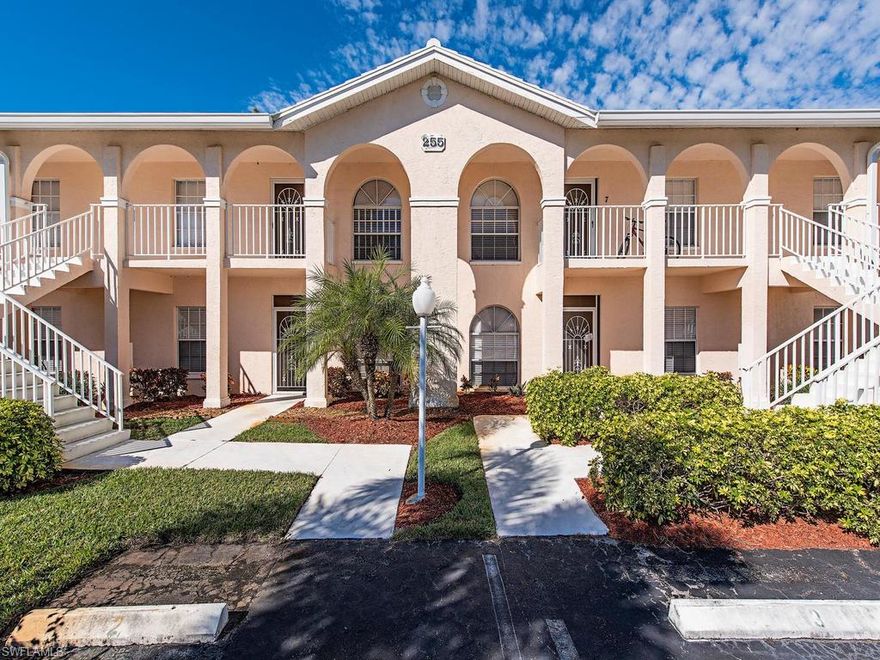 C.15740 - The views from this second floor condo are beautiful. Look out over a park like setting with the community pool off to the left and the golf course straight ahead.  This unit features vaulted ceilings in the great room along with newer porcelain tile. Beautiful wall to ceiling mirrors in the great room enhance the outside view and increase the appearance of size. The guest bath includes a new vanity. The dishwasher, stove and hot water heater are new and the A/C is only 6 years old. The unit has been freshly painted in contemporary colors and every room feels clean and bright. The unit is tucked away with Royal Palm golf course surrounding the association on all four sides, making the area very quiet.
Close to wonderful downtown and our beautiful beaches.