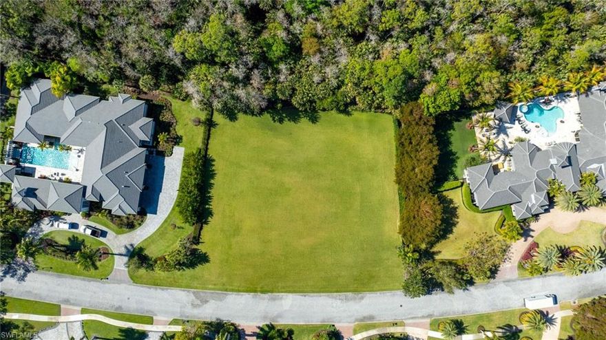 BRING YOUR OWN BUILDER to this rarely available oversized 1.05 acre homesite with coveted southwest exposure. Design your own custom home of at least 3,000 square feet or choose between two floor plans meticulously crafted by legendary architect RG Designs to significantly expedite the building process for you by up to 6 months. The plans that have been sited on this rarely available estate lot are a 4,500 sqft and 5,800 sqft plan. Plan # 1 is 4,500 sqft under air with 4 bedrooms, study, and 6 bathrooms.  Plan #2 is 5,700 sqft under air featuring 5 bedrooms, study, and 7 bathrooms. This homesite borders a never to be developed 100-acre nature preserve providing the utmost privacy while still being in close proximity to the club house and all the amenities’ Quail West has to offer. Enjoy two Arthur Hill designed golf courses, a recently renovated 100,000 square foot clubhouse with a variety of dining options, racquet sports complex, and a two-story fitness center.  Quail West is one of the most exclusive golf communities in all of Florida and has recently earned the prestigious Platinum Club® status—an honor reserved for the top 1% of private clubs worldwide. Not to mention, Quail West is centrally located giving you endless opportunities to enjoy all of what Southwest Florida has to offer. Just fifteen minutes to the Gulf of America, twenty minutes from RSW international airport, and a thirty minute drive to downtown Naples. Plans are available upon request. The Listing agent has builder contacts who have bid out the plans mentioned above with pricing starting at $550 price per square foot! This lisating contains virtual renderings of a potential future build.
