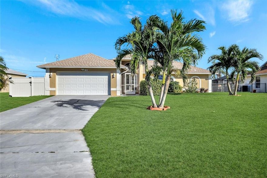 3-bedroom, 2-bathroom split-floor plan home located in the highly desirable SW Cape Coral area. Enjoy the peace of mind that comes with a new roof and a newer AC unit, ensuring comfort and efficiency year-round. The fenced-in yard with a shed provides plenty of space for outdoor activities, pets, or additional storage. Best of all, all assessments are in and paid! Situated in a great location, this property is close to excellent shopping, dining, and top-rated schools, making it ideal for families, retirees, or anyone looking for convenience and quality living. Don’t miss the opportunity to make this beautiful home your own! Schedule a showing today!