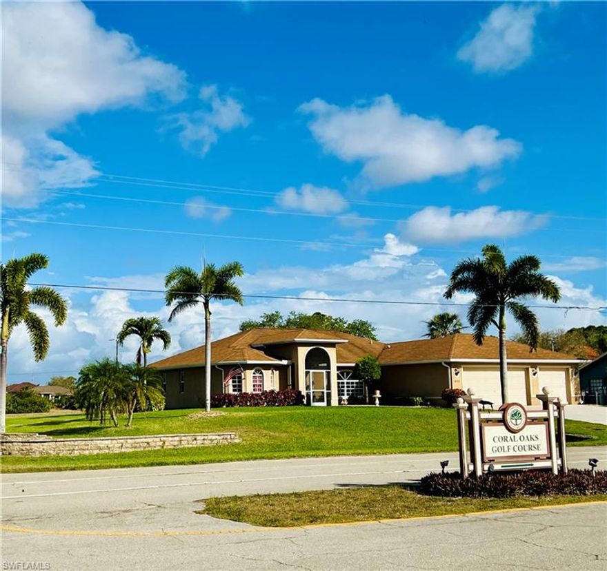 Fabulous vacation home located at the entrance of the 18 hole city owned Coral Oaks Golf Course! This open floor plan with just under 2000sqft living, is located in the middle of a 4 lot site! Featuring a 3 car garage which is deeper than most, separate extra powerful electrical outlet for generator, golf cart, or auto enthusiast. The inside features a large Great Room with cathedral ceilings, eat in Kitchen with snack bar, large screened in Lanai, soaking tub in the Master Suite with roomy separate closets, and an inside Laundry Room. Complete with plantation shutters, vertical blinds, a security system, a dual sprinkler system for all 4 lots, and extra parking in the driveway. This home has it all and priced to sell!
***Also, lot behind the home is available. See MLS# 222017185. This would make corner to corner home ownership!