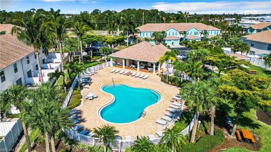 Spacious 2 bedroom, 2 1/2 bathroom townhouse. First floor offers an open floor plan with kitchen, living and dining areas and a half bath. Sliders open right off the kitchen to screened lanai & fenced in patio area with outdoor storage. New Air Conditioner, New Granite Counter Tops, New Stainless-Steel Appliances.  You have 2 assigned parking spaces, and very low HOA fees. Cable and internet are included in HOA fees. The community offers many great amenities including a gated entry, clubhouse with kitchen facility, beach volleyball, fitness center, heated community pool and a covered patio deck, dog zone, and children's playground. Minutes away from downtown Fort Myers, close to Edison Mall with great shopping and restaurants and centrally located, close to Downtown Fort Myers River District, schools, airport, and beaches and a short drive from I-75.