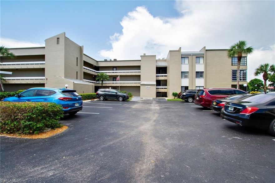 C.17684 Sweeping golf course views from this bright, top floor condo. Spacious and open 1 bedroom, 1 bath with dining area and carport. The unit is updated with new flooring, recent AC and appliances. Full wall closet in Master Bedroom.  Great building that is freshly painted with elevator, a new roof, renovated pool and new carports.  Convenient to everything.